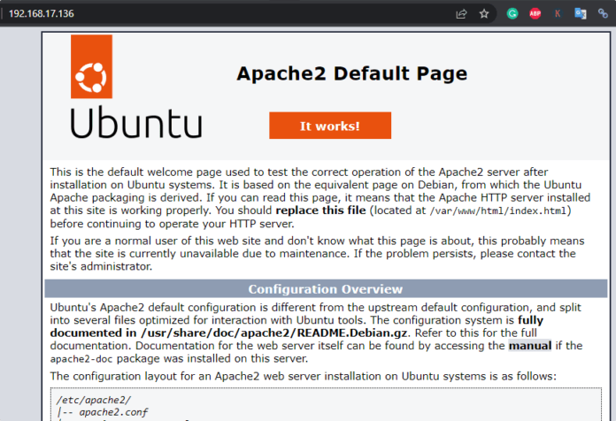 Página predeterminada de Apache Ubuntu 22.04