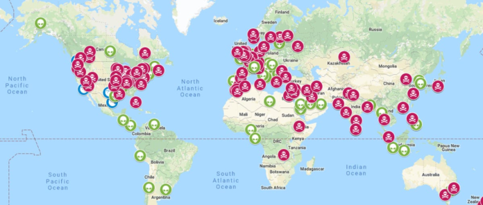 mapa mundial de la botnet cyber ddos